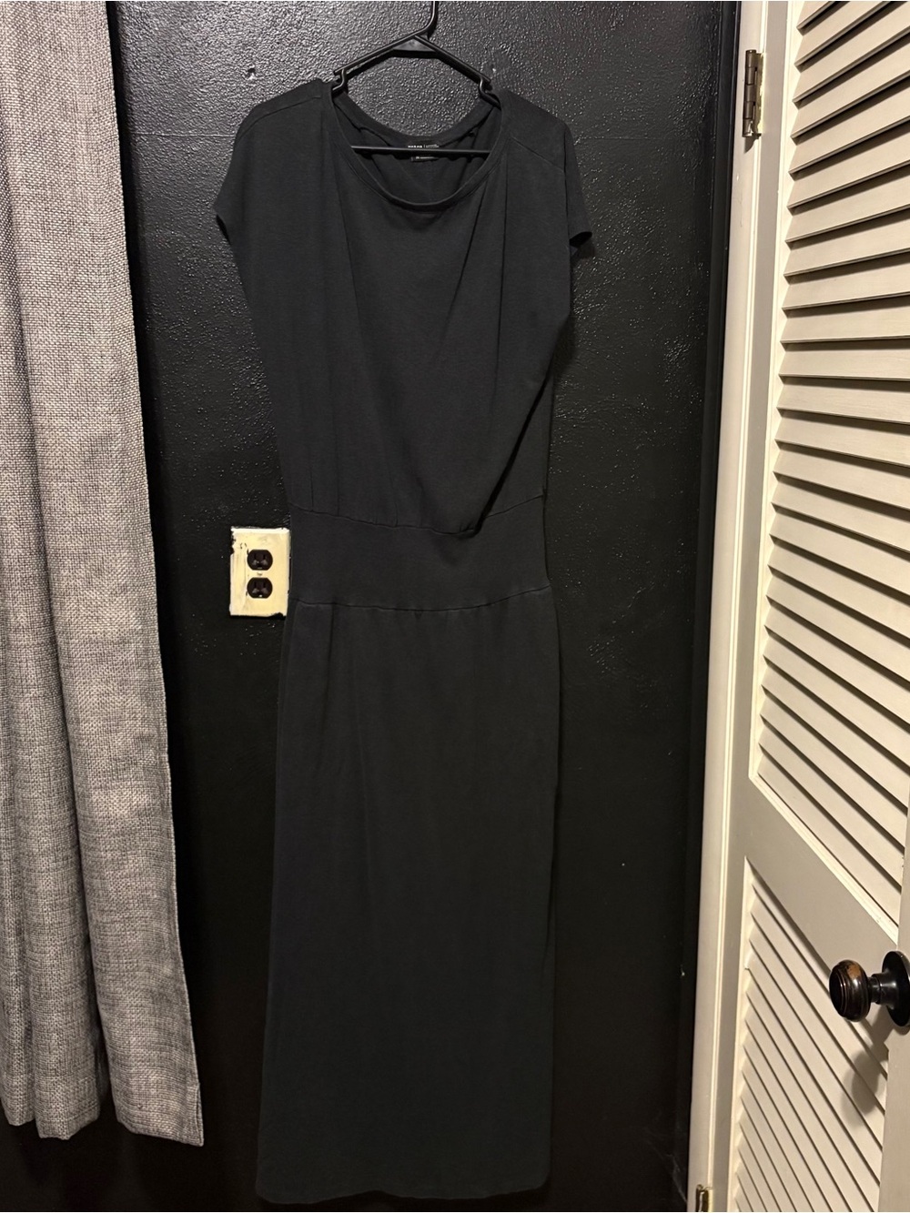 Prana Dark Gray Drop Waist Jersey Maxi Dress Pockets Boat Neck Medium